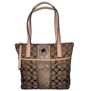 COACH SIGNATURE STRIPE PYTHON KHAKI TOTE